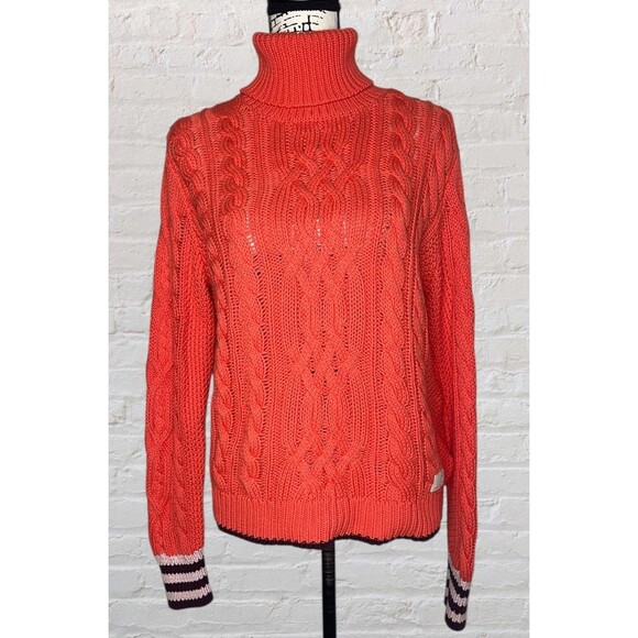 Odd Molly 110 Cable Knit Fisherman Turtleneck Sweater Size 2 Coral Pink Bright - Picture 1 of 12